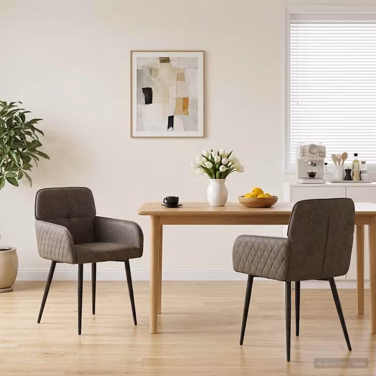 Set di 2 sedie da pranzo vidaXL in pelle sintetica grigio scuro con braccioli e struttura in metallo
