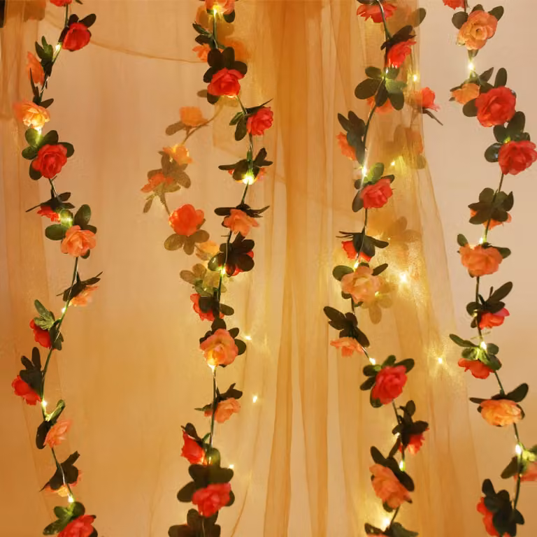 Catena luminosa a forma di rosa, 30 LED, 2,5 metri, rosa