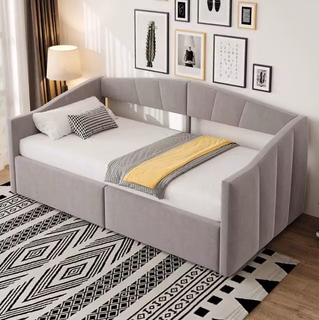 Letto divano imbottito con contenitore idraulico 90x200 cm in velluto grigio chiaro