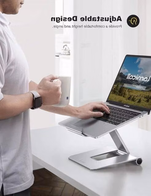 Verstelbare support per laptop - Opvouwbare support ergonomico per desktop - Per notebook da 10 a 17 pollici - Modello 2020 - Per sistemi Dell, HP, Samsung, Lenovo - Colore argento