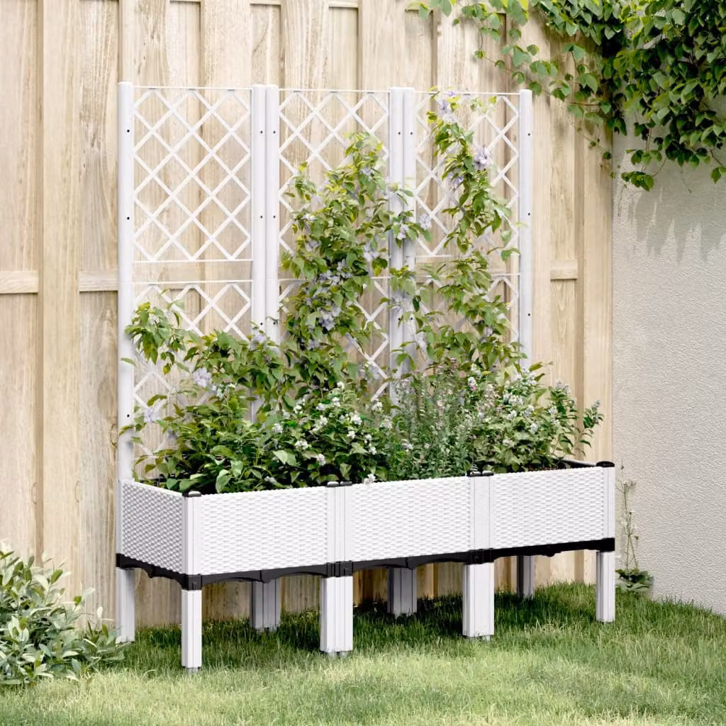 Fioriera da giardino con graticcio vidaXL bianca in plastica L: 120 cm, P: 40 cm, H: 142 cm
