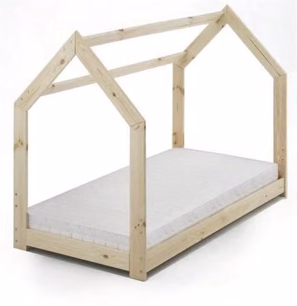 Set lettino infanzia Italbaby Explore in legno massiccio naturale con struttura a casetta per cameretta dei bambini L/P/H: 160 x 80 x 80 cm