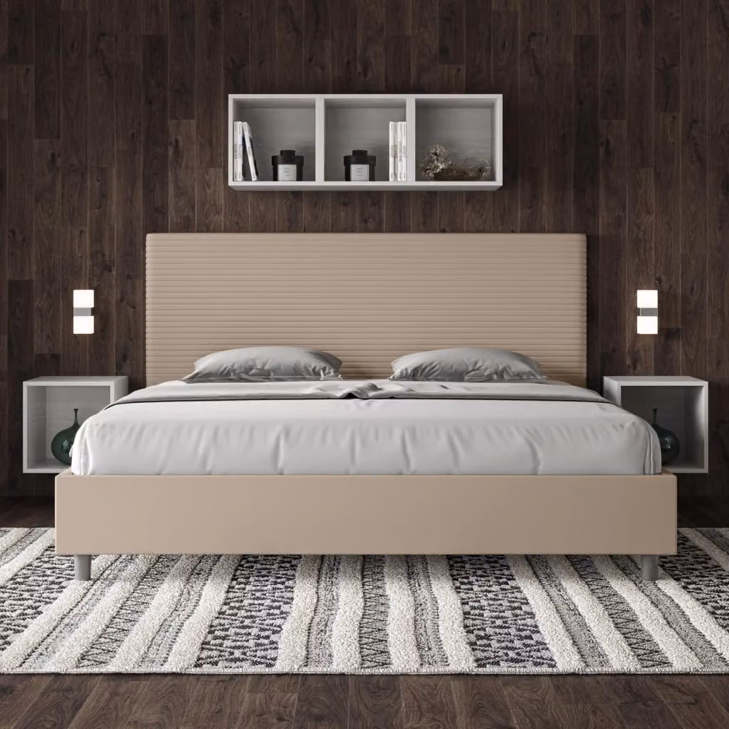 Letto matrimoniale king size BS COM con rete imbottita in similpelle beige L: 190 cm, P: 210 cm, H: 230 cm – 2
