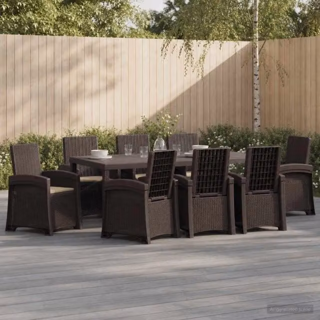 Set da pranzo da giardino moderno vidaXL in rattan color marrone e beige, 9 pezzi – 1
