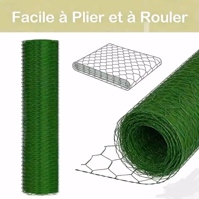 Recinzione in filo zincato - Rete metallica a maglie esagonali - Rotolo 0,5 x 25 m - Maglie da 50 mm - Rivestita in PVC - Adatta per recinzioni di giardini e per il contenimento di animali