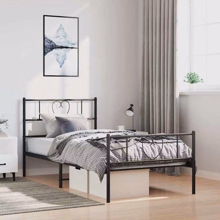 vidaXL Giroletto in metallo nero con testiera e pediera L/P/H: 100 x 200 x 90 cm