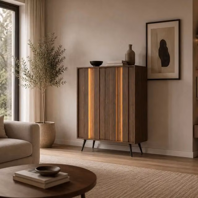 Madia Hafano DMORA, Credenza Moderna con 2 Ripiani, Marrone, L: 94 cm, P: 40 cm, H: 126 cm