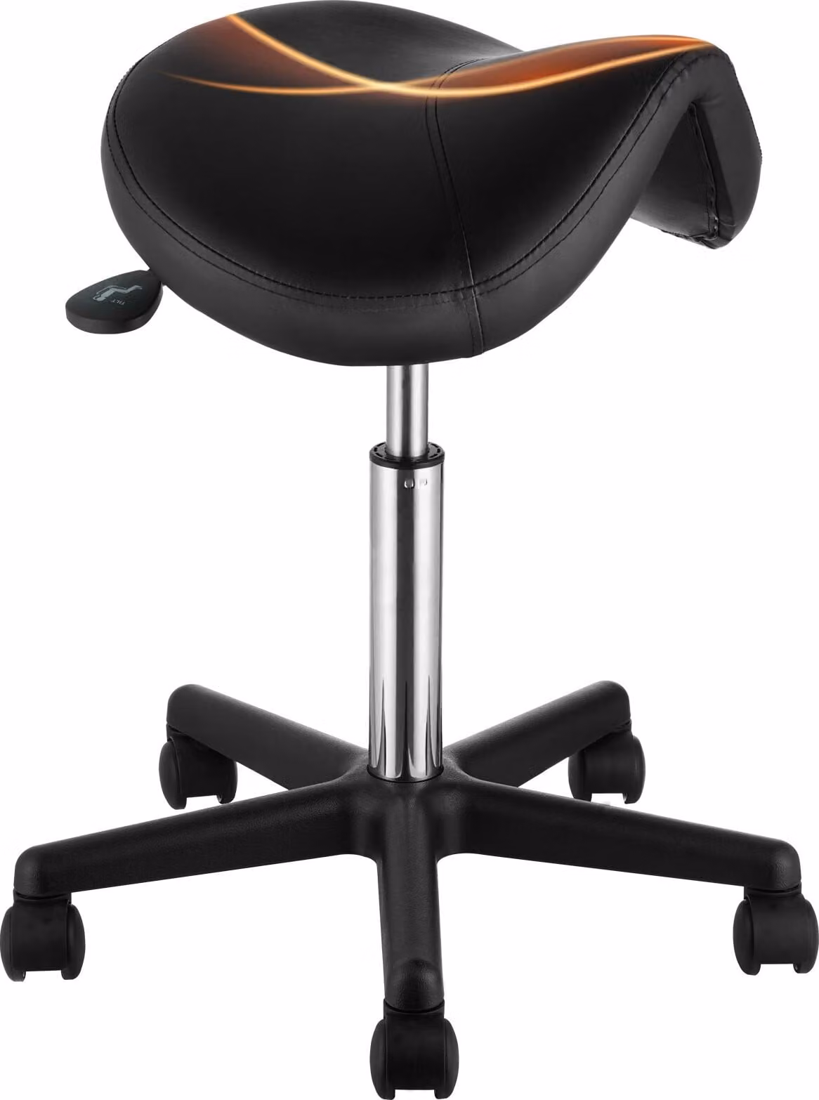 Sgabello a sella con ruote, Portata 181 kg, Sgabello a sella ergonomico, Regolabile in altezza, Finto cuoio ispessita, Sgabello a sella girevole, Sedia per salone, spa, clinica, Nero