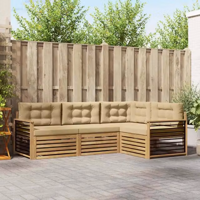 Set di divani da esterno 5 pz Bianco e Beige Poliestere 3390418