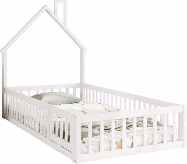 Letto Casetta Singolo per Bambini in Legno e MDF Bianco L/P/H: 90 x 200 x 120 cm