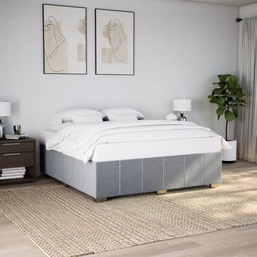 vidaXL Giroletto senza Materasso in Tessuto Grigio Chiaro con Listelli in Legno 200x200 cm – 1