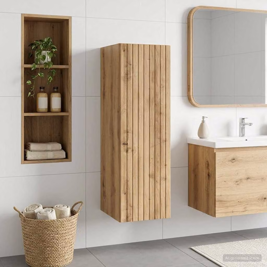 Mobiletto da Bagno a Muro Moderno vidaXL in Rovere Marrone con Ante a Battente e Ripiani Interni L: 33 cm, P: 34,5 cm, H: 100 cm