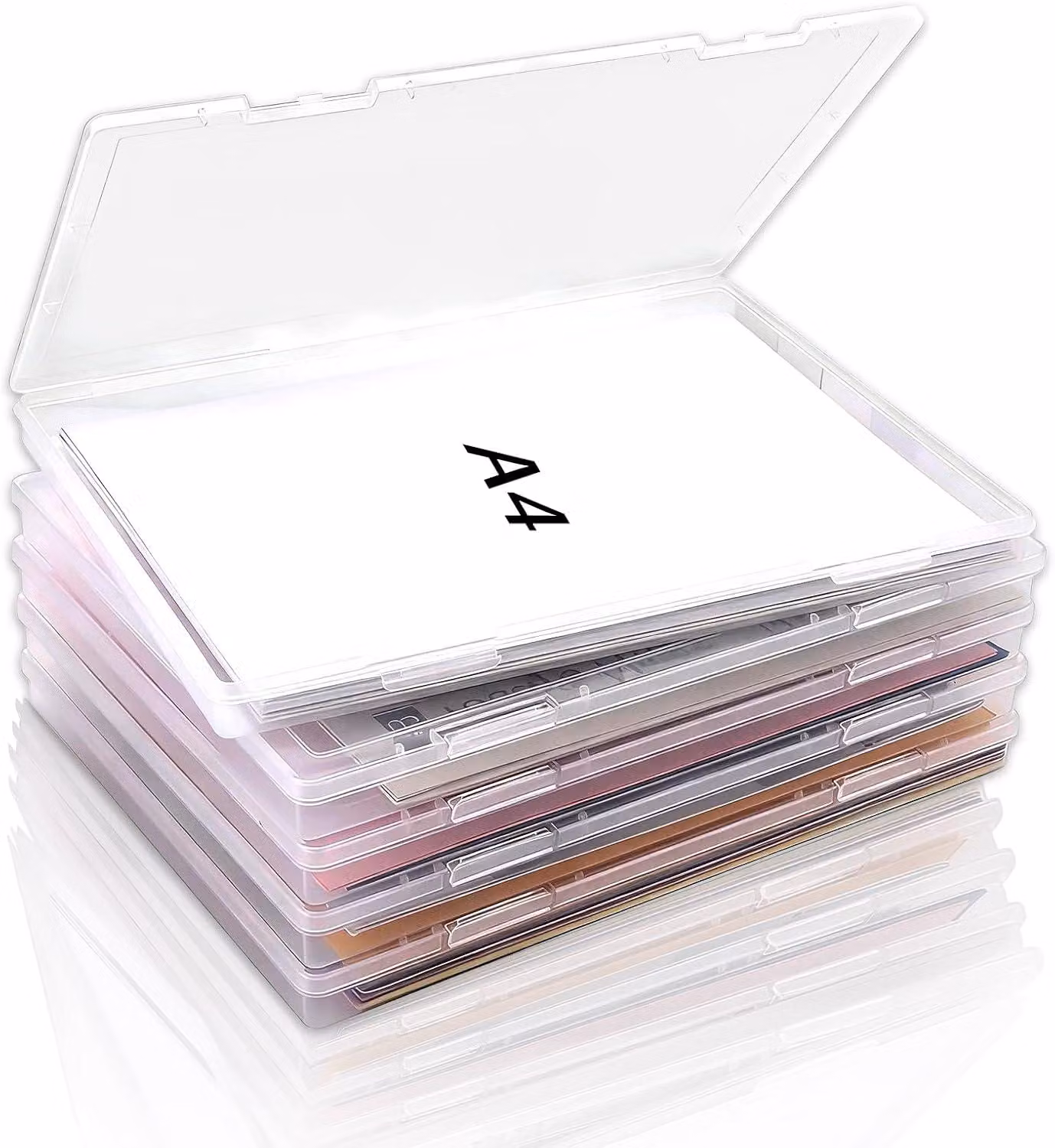 Set di 5 scatole portaoggetti formato A4 con coperchio, dimensioni 12 x 22,3 x 2,3 cm, in plastica, impilabili, ideali per l'ufficio