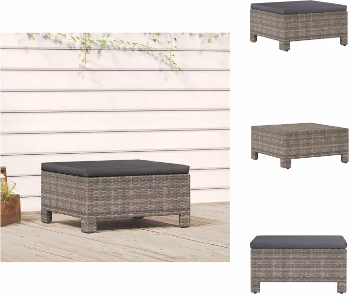 vidaXL Sgabello da giardino con cuscino in poly rattan grigio - Set di mobili da giardino