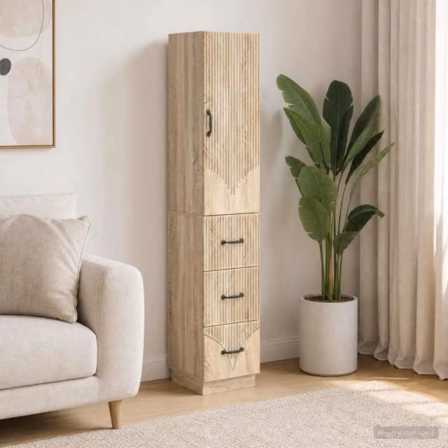 Set di 2 armadi moderni vidaXL in legno e metallo, colore marrone e beige, con ante scorrevoli e ripiani interni, L/P/H: 33 x 34,5 x 87 cm