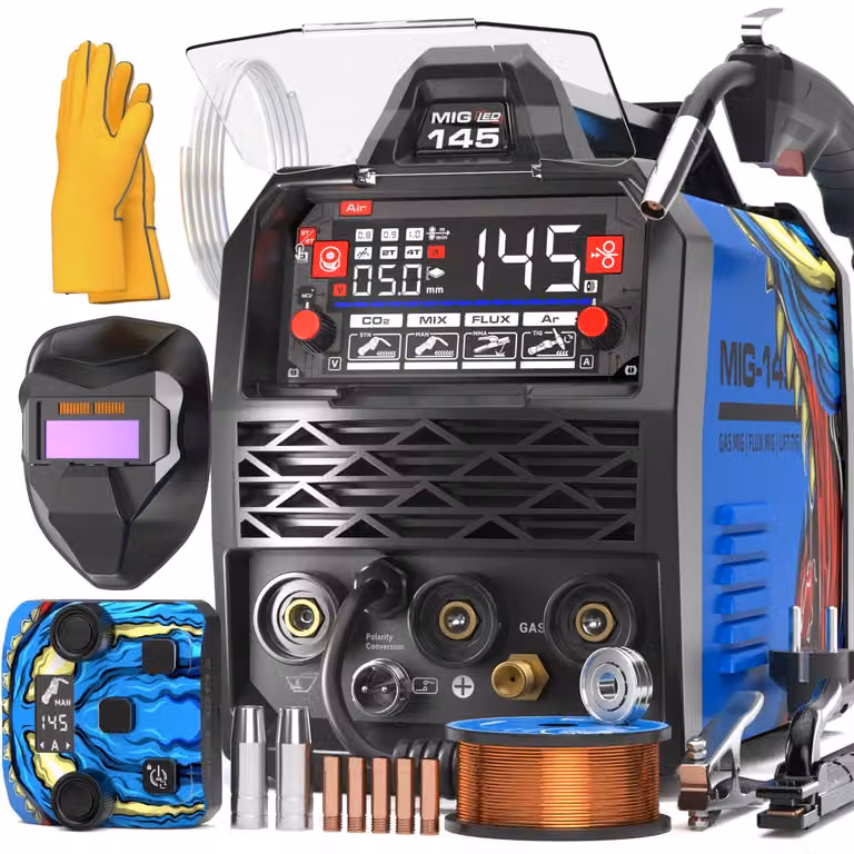 Saldatrice MIG 4-in-1 - 145A di potenza - 230V di tensione - Blu - Con telecomando - Saldatrice multiprocesso