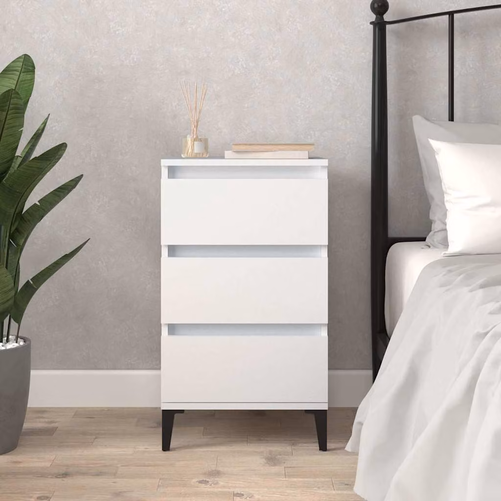 Comodino vidaXL in legno e metallo bianco stile industrial L 40 cm, P 35 cm, H 70 cm