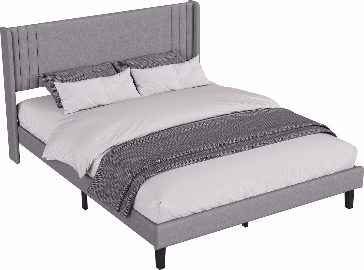 Letto imbottito Moonbite, 140x200 cm, rivestito in lino grigio, con testiera imbottita, struttura rinforzata fino a 363 kg, rete a listelli ventilata, assemblaggio in 30 minuti
