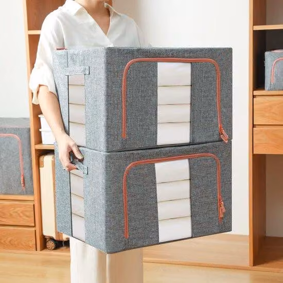 Ibenzoa® Contenitore pieghevole da 100 litri (60 x 42 x 40 cm) – Tessuto Oxford, struttura in acciaio inossidabile, doppi sportelli trasparenti e maniglie rinforzate
