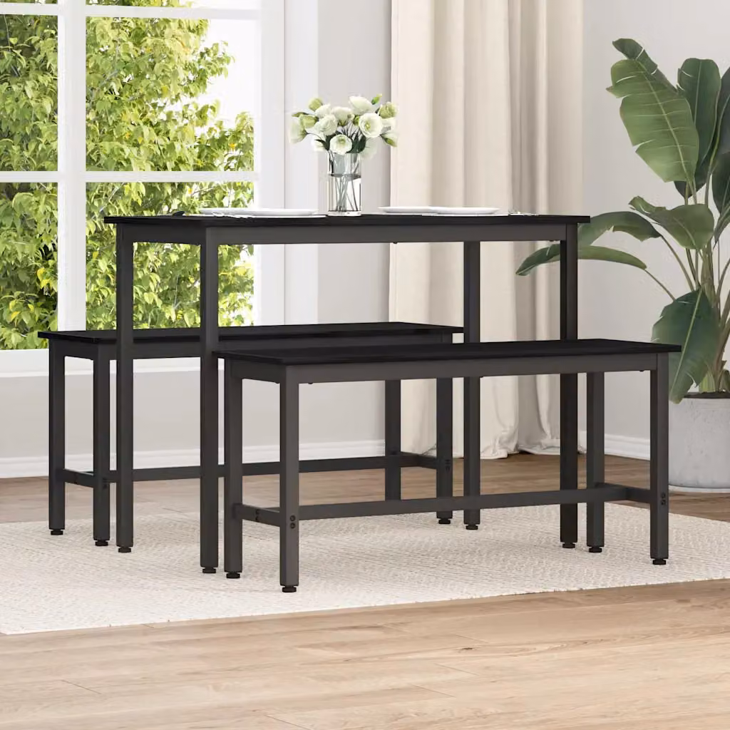 Set di 2 panchine da pranzo moderne vidaXL in metallo e MDF colore nero L 100 x P 32,5 x H 48,5 cm
