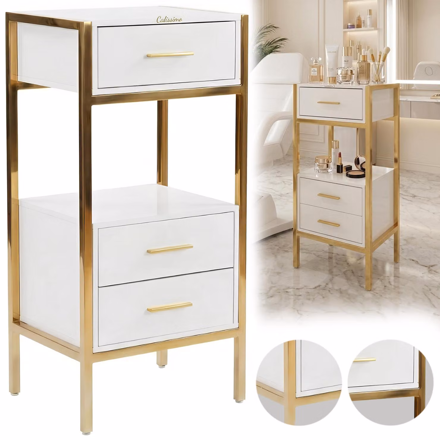 Assistente cosmetico parrucchiere per salone, carrello universale con cassetto su ruote.