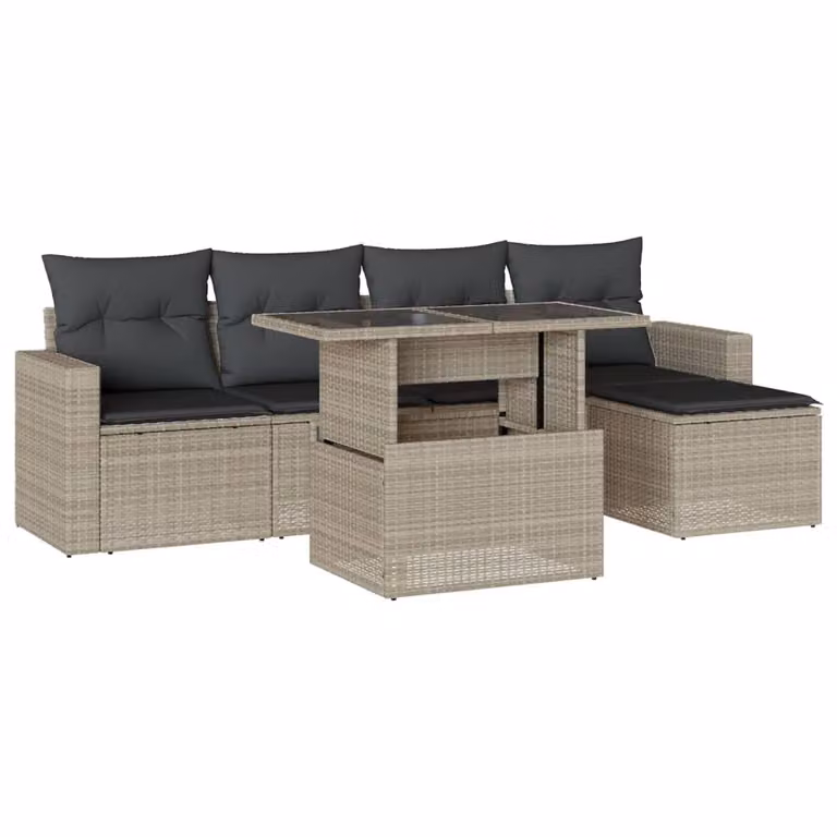 Set Divano da Giardino 6pz con Cuscini Grigio Chiaro Polyrattan