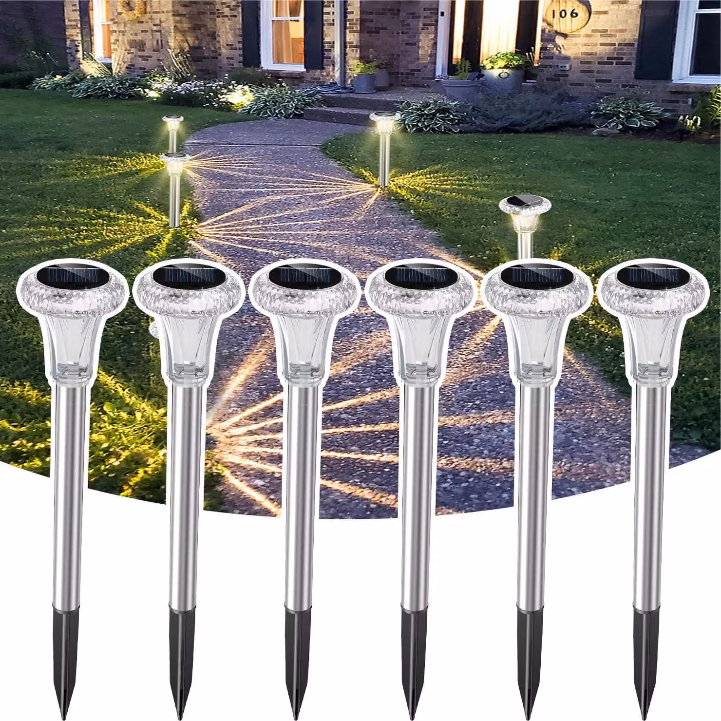 Lampade solari da esterno, confezione da 6, grado di protezione IP65, acciaio inossidabile, luce bianco caldo