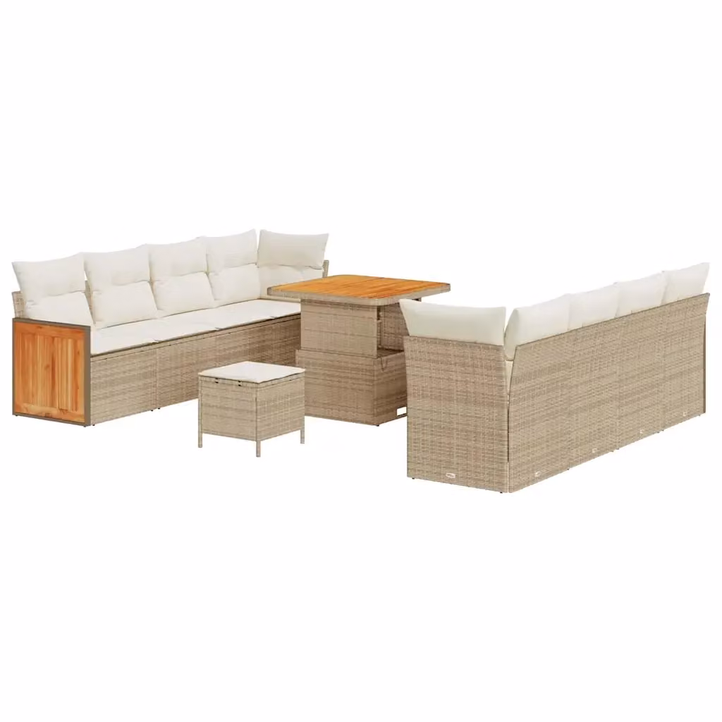 Set Divano da Giardino L-Shape vidaXL in Polyrattan Beige con Cuscini e Tavolino da Caffè – 2