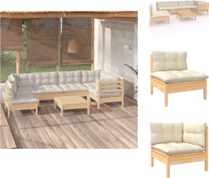 vidaXL set da salotto da giardino 7 pezzi con cuscini crema in legno di pino - Set di mobili da giardino
