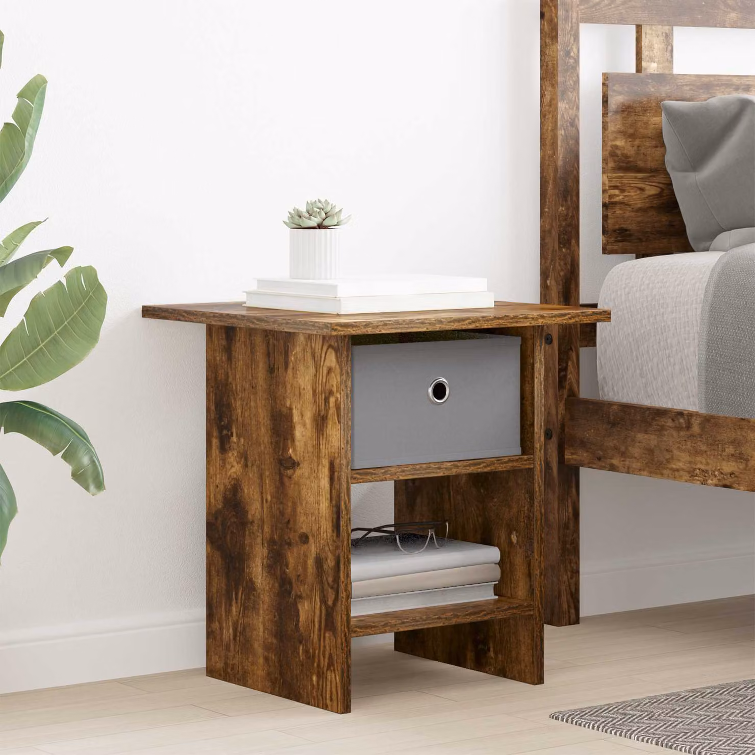 Comodino vidaXL in Rovere fumé e Legno ingegnerizzato, Colore Marrone, L 41 x P 40 x H 45 cm