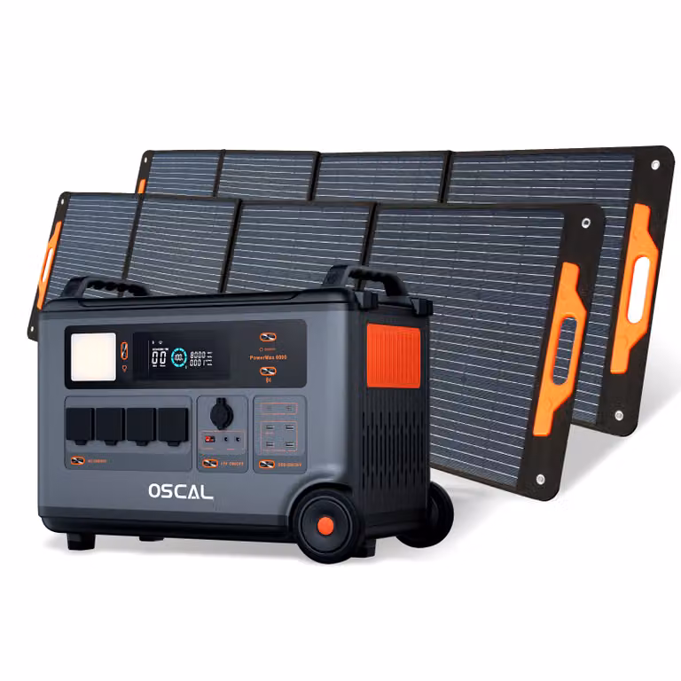 OSCAL PowerMax6000 Portable Solar Storage 3600Wh (6000W) + 2*OSCAL PM200Pro Foldable Solar Panel 200W Mobile Solar System per Powerstation Solar Storage