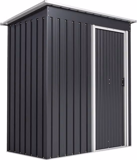 Casetta da giardino Outsunny in acciaio con porte scorrevoli, capanno porta utensili nero, L: 163 cm, P: 89 cm, H: 182 cm