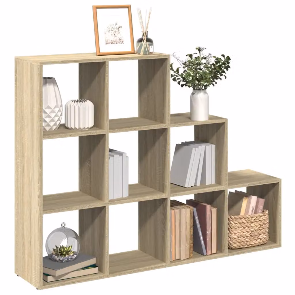 Libreria a scala moderna vidaXL con 4 ripiani in legno, colore Rovere Sonoma, L: 137,5 cm, P: 29,0 cm, H: 103,5 cm
