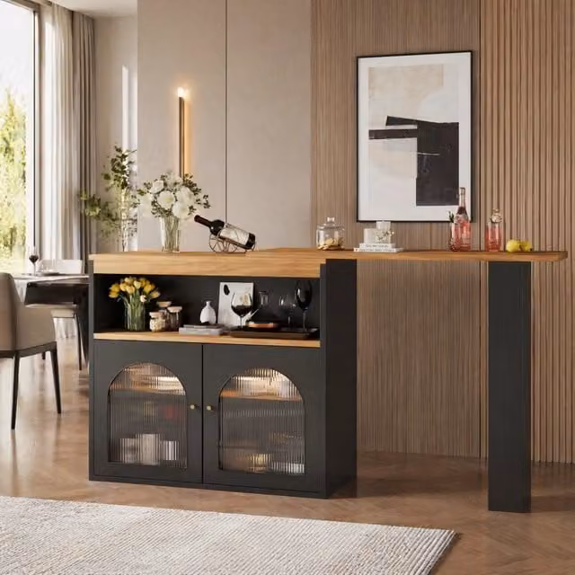 Tavolo bar estensibile girevole 138-193x39x105 cm nero con LED