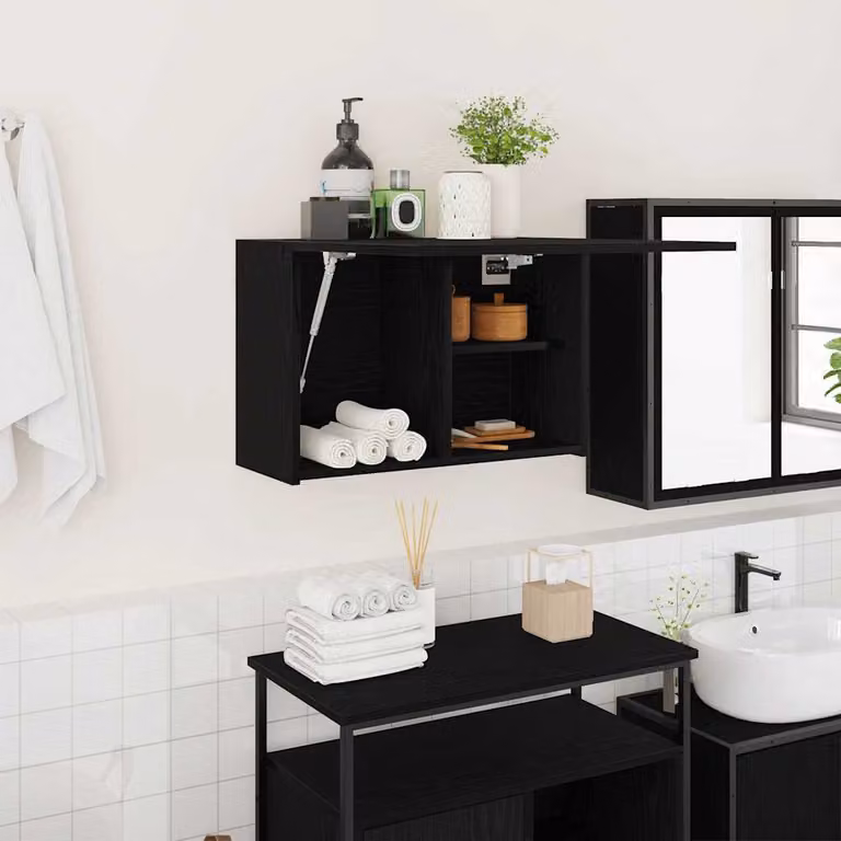 Mobile da bagno a parete vidaXL in legno nero opaco L: 60 cm, P: 25 cm, H: 40 cm