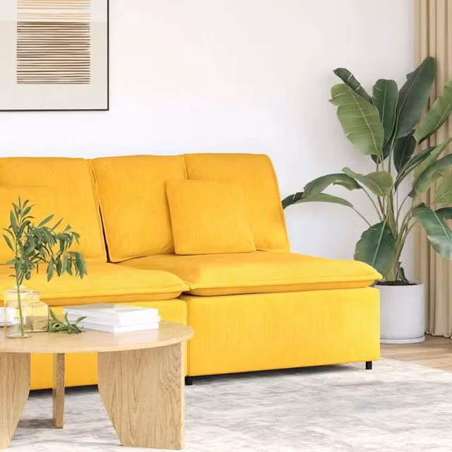 Modulo Centrale Divano Modulare con Cuscini Giallo Chiaro 100cm 4104443