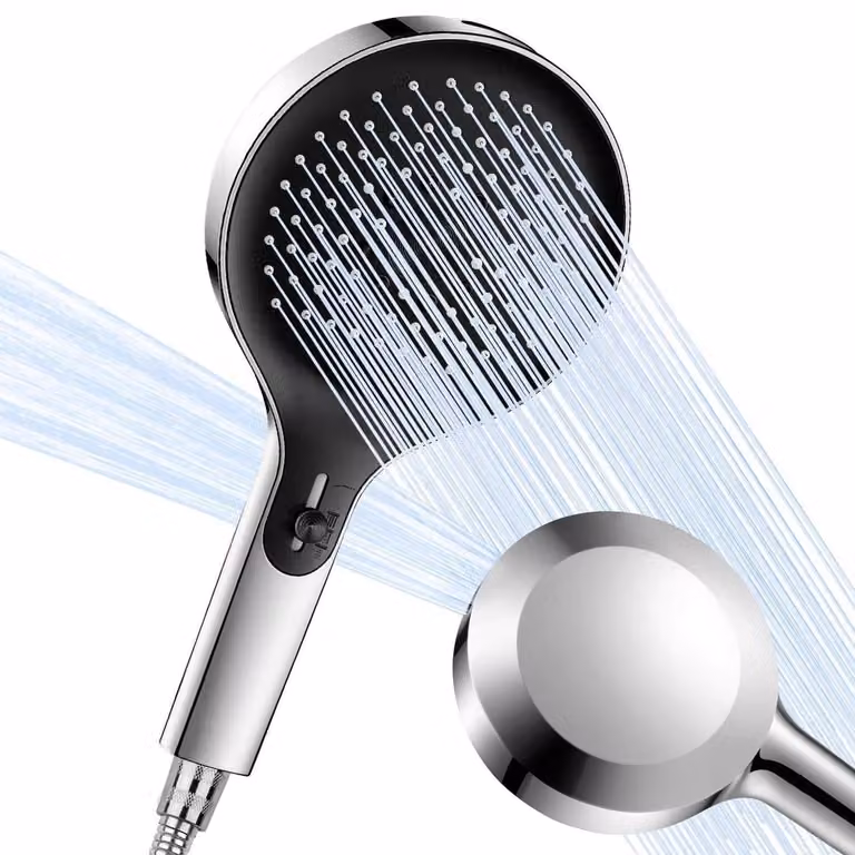 Doccia a mano XXL, soffione da 140 mm, colore argento, 4 getti, installazione senza fori