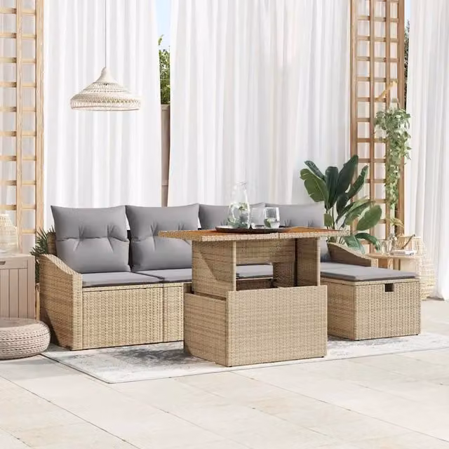 Set Divano da Giardino 6 pz Beige polyrattan 3360018