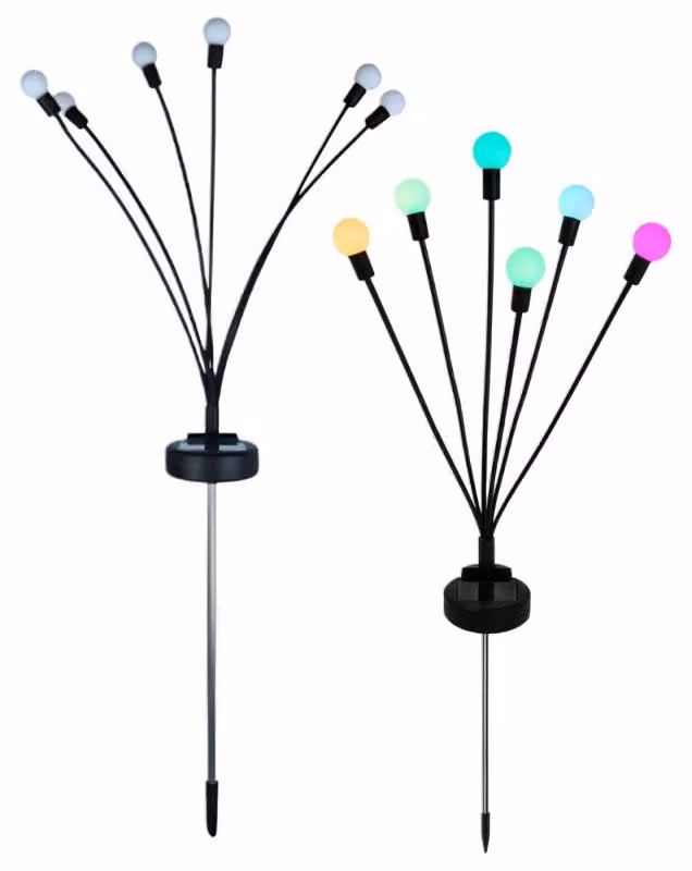 Verk 12396, luci da giardino solari a LED, 6 sfere RGB, 70 cm, confezione da 2 pezzi