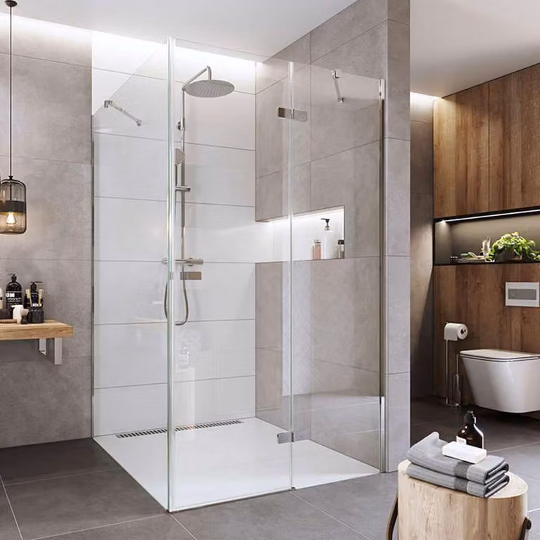 Box doccia Mereo, Novea, quadrato, cerniera, 100x100 cm, cromo ALU, vetro trasparente, porta destra e parte fissa - CK10316ZP