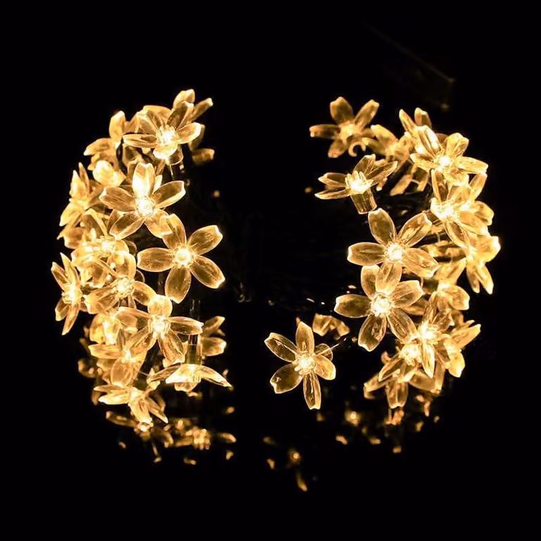 Catena luminosa solare con 100 LED a forma di fiore, lunghezza 7,5 metri, 8 modalità, luce bianca calda, grado di protezione IP65