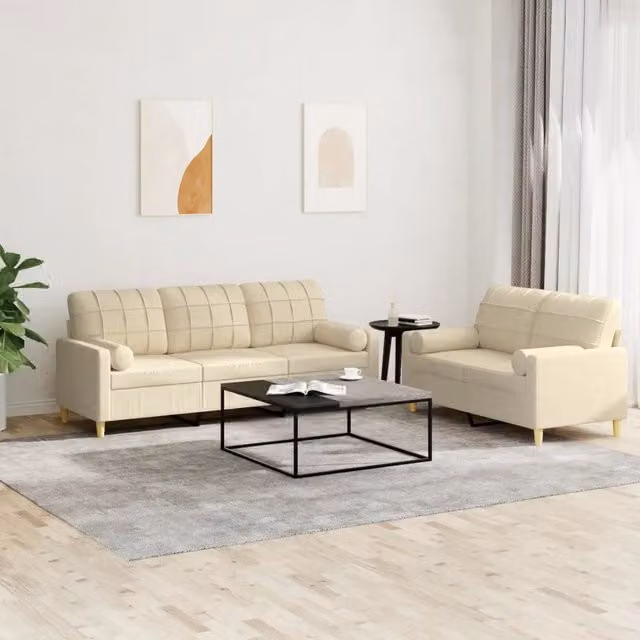 Set di divani vidaXL composto da un divano a 2 posti e un divano a 3 posti in tessuto beige con cuscini inclusi per il tuo soggiorno