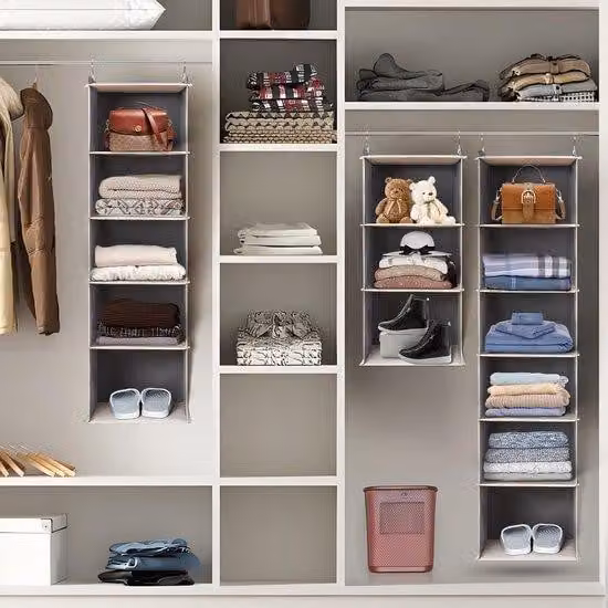 Organizer per armadio in cotone, 5 pezzi, nero, con cerniera, pieghevole