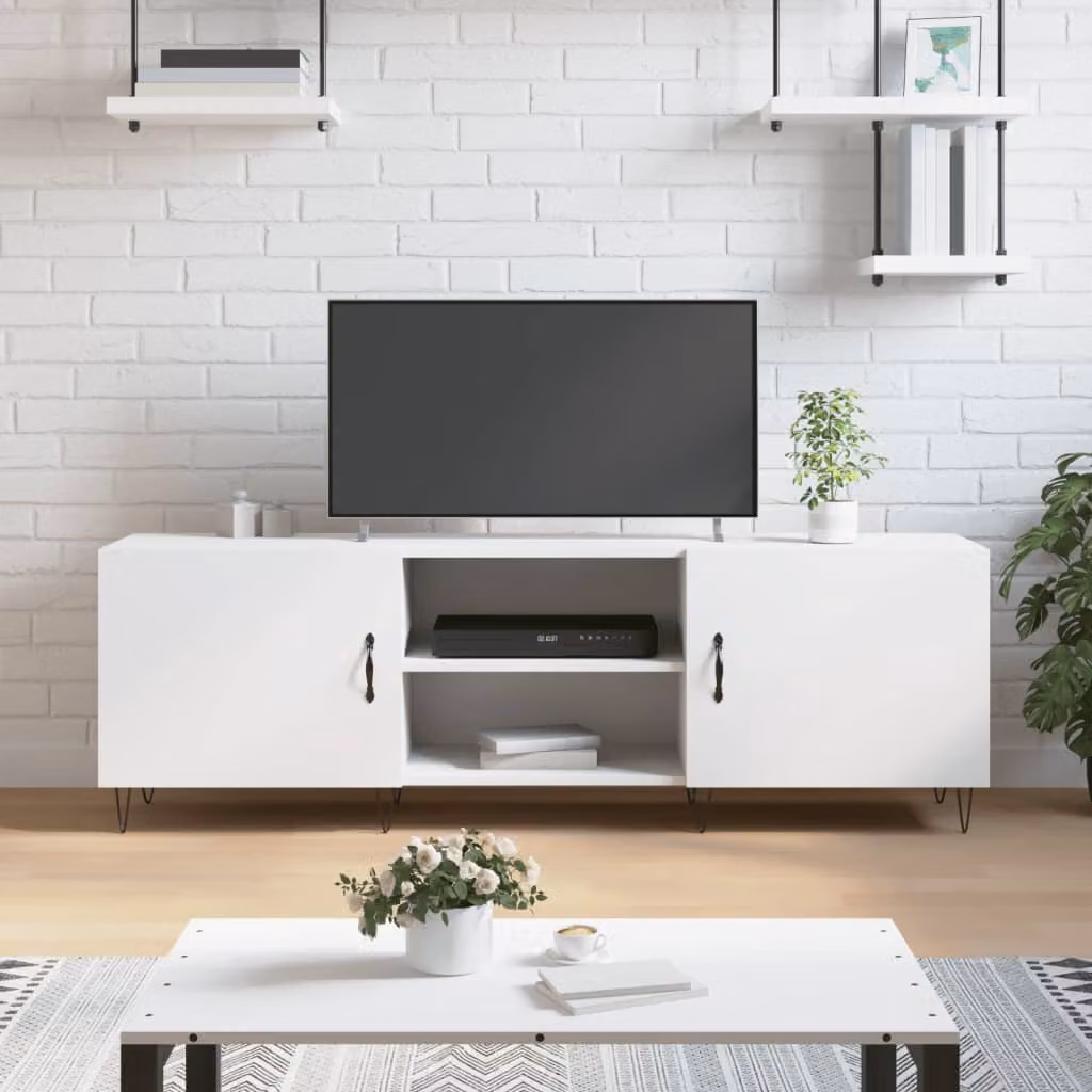 vidaXL Mobile Porta TV Moderno Bianco in Legno e Metallo L: 150 cm, P: 30 cm, H: 50 cm