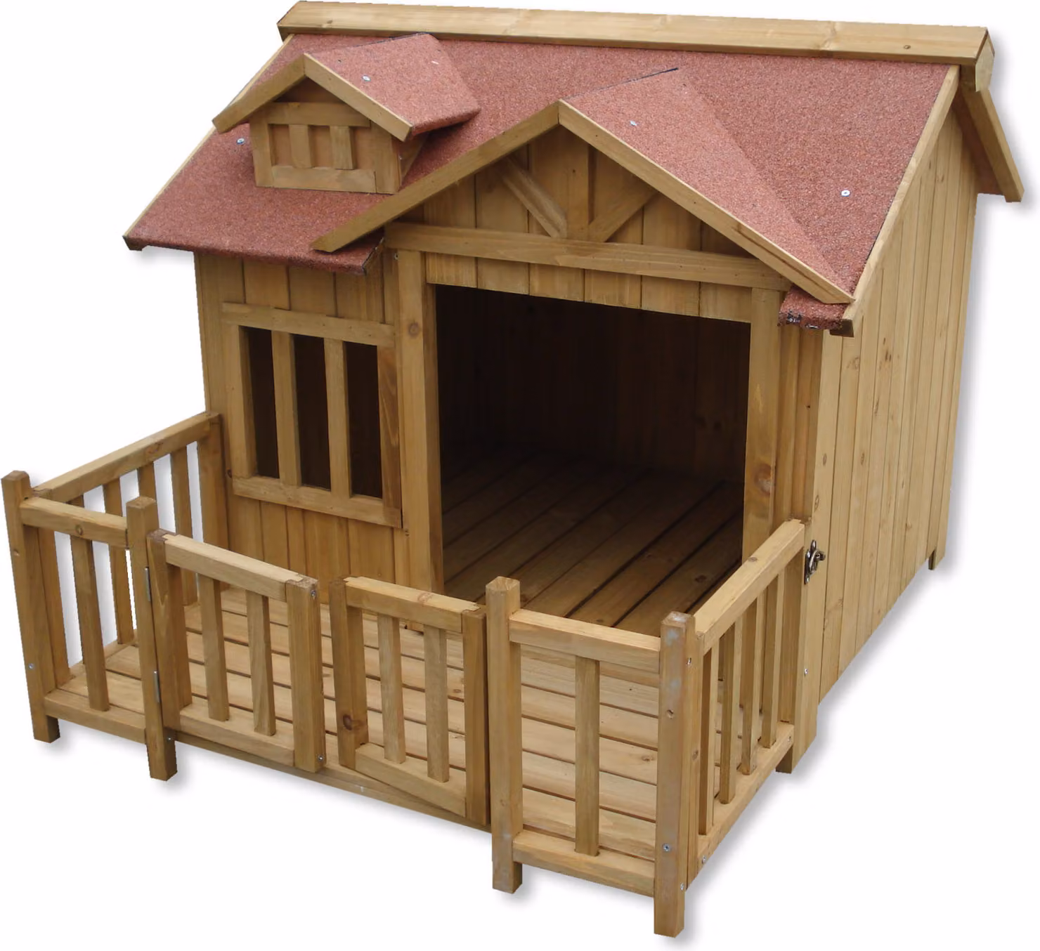 Cuccia per cani XL Wiltec 93,5 x 77,5 x 70 cm, marrone, casetta per cani in legno con veranda, tana per cani da esterno per balcone giardino terrazza