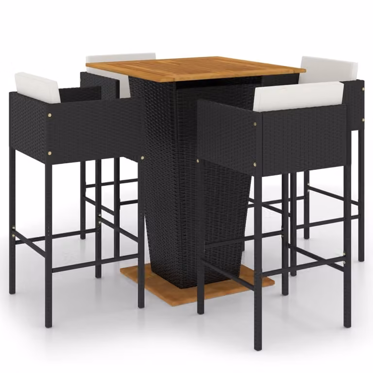 Set Bar da Giardino 5 pz con Cuscini in Polyrattan Nero