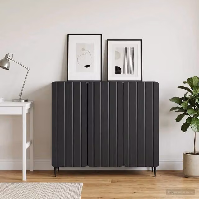 Credenza moderna vidaXL in legno MDF e metallo, colore nero opaco, L: 89 cm, P: 34,5 cm, H: 82 cm – 1