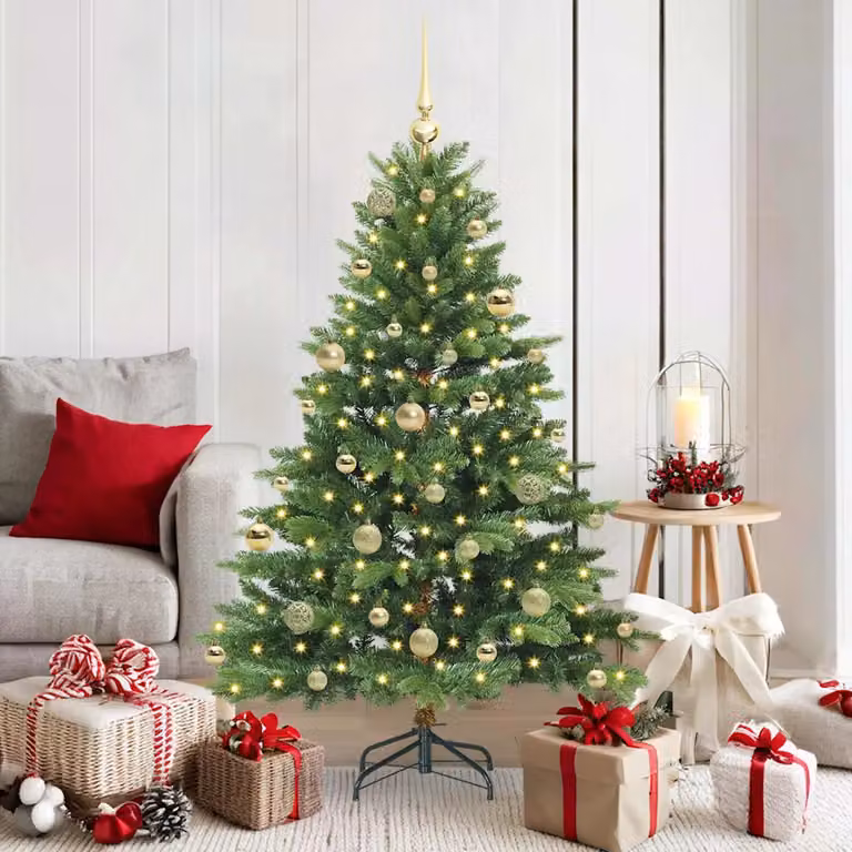 Albero di Natale artificiale moderno vidaXL verde con 150 LED luce bianca calda in PE e PVC, Altezza: 150 cm