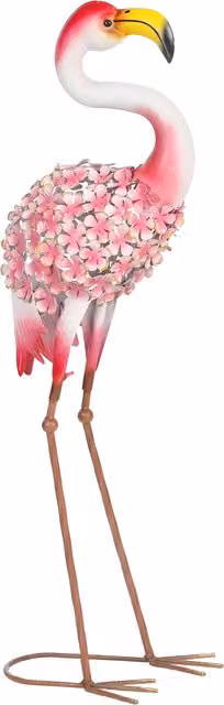 Statua da Giardino Outsunny con Fenicottero in Metallo e Decorazioni Floreali, Colore Rosso, H 83 cm x L 28 cm x P 19 cm – 1