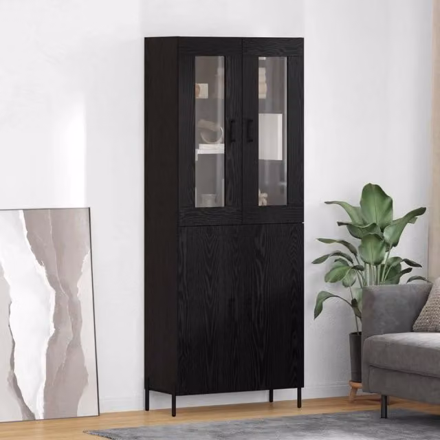 Credenza nera vidaXL con ante in vetro e design minimalista in MDF L 69,5 cm x P 34 cm x H 180 cm – 1